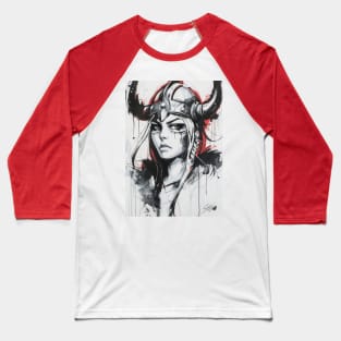 Black Ink Viking Woman Baseball T-Shirt